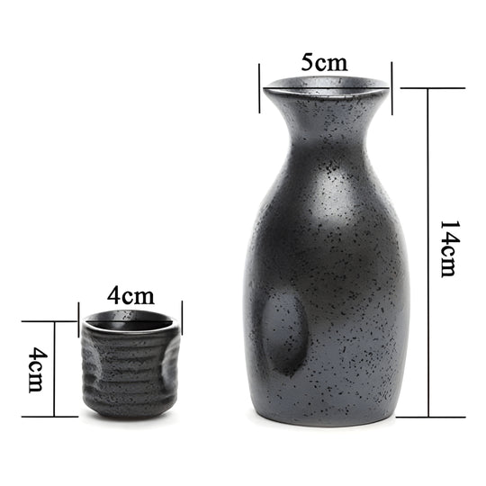 Porcelain sake bottle with matching cup, 300ml + 30ml set, fired at high temperature, suitable for tea, wine, or home bar display.