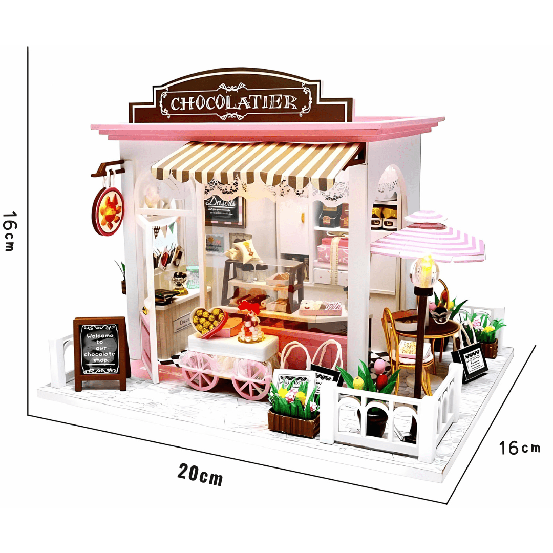 DIY Chocolatier Wooden Miniature Dollhouse Kit With LED Light