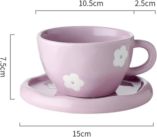 Onregelmatige handbeschilderde 250ml bloemen keramische koffiekop met schotel