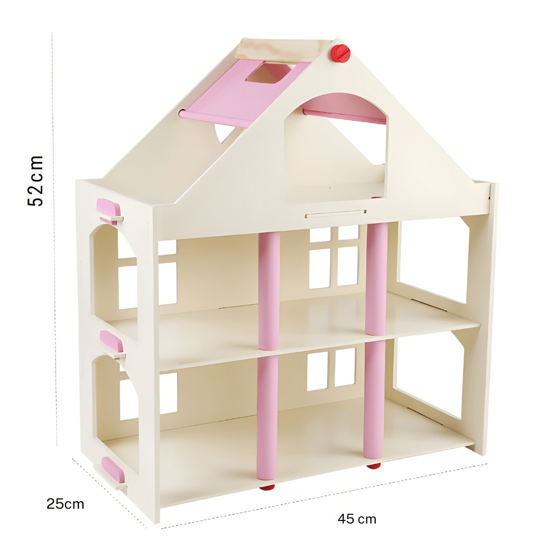 Wooden Dollhouse with Full Furniture Set – 3-Level Playhouse for Girls