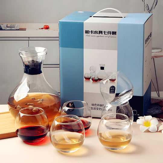 7-Piece Glassware Set with 1300ml Jug and 6 Round 350ml Glass Cups