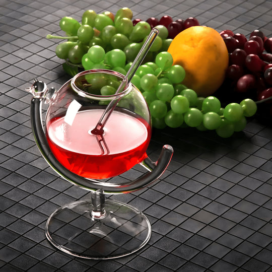 300ml globe-shaped cocktail glass with straw – crystal drinkware for cocktails or juice in Beirut