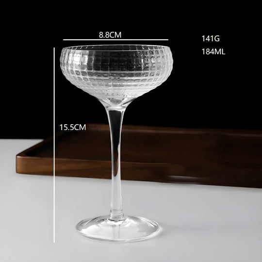 Elegant 184ml crystal coupe glass with textured bowl and long stem, ideal for wine and cocktails in Beirut Lebanon