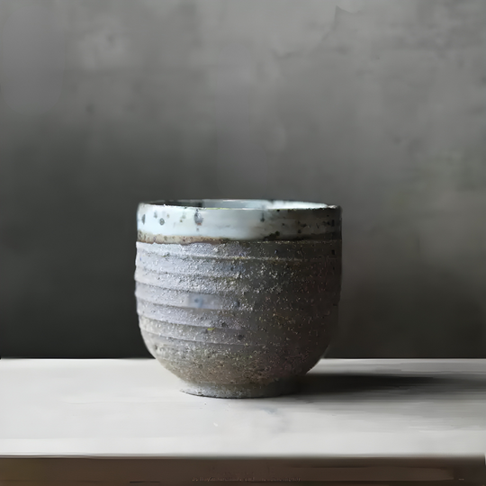 Handmade Japanese-style 35ml retro pottery teacup with white glaze and raw ceramic finish – artisan collectible cup for Beirut drinkware lovers
