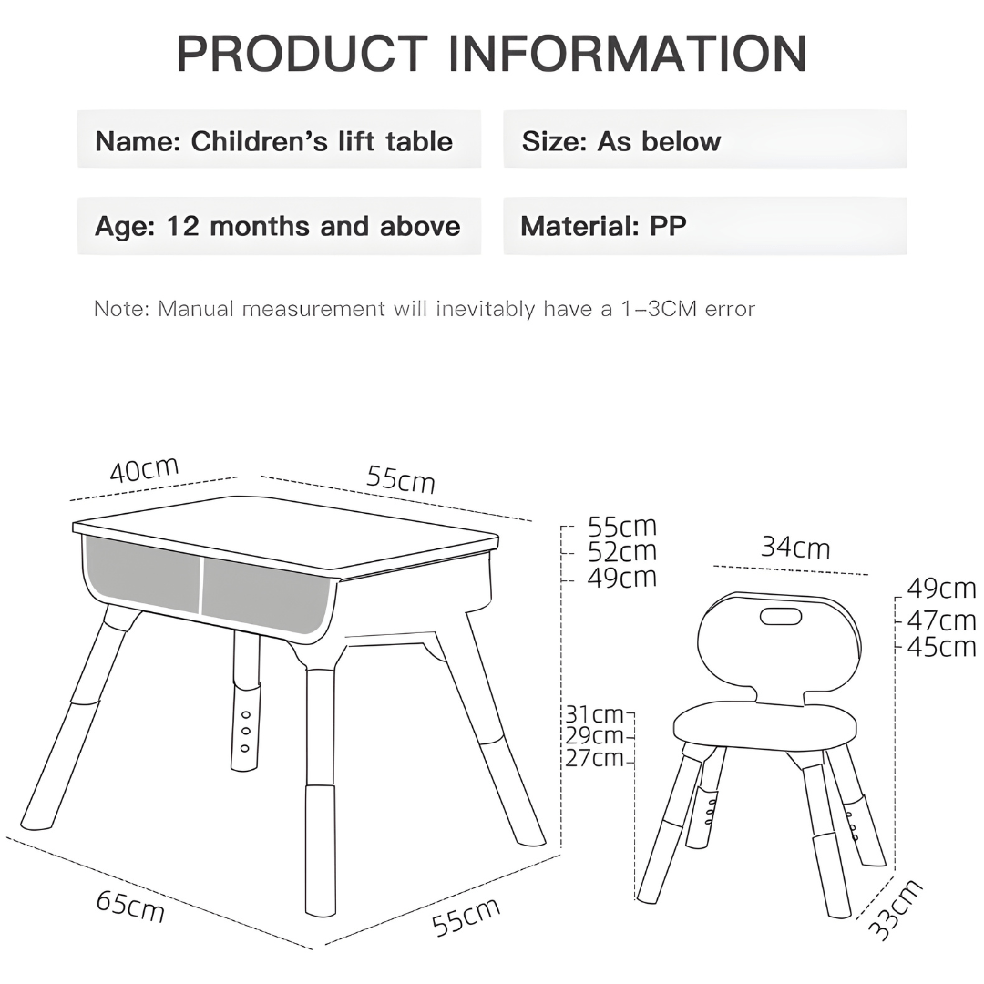 Height Adjustable Wooden Table and Chair Set