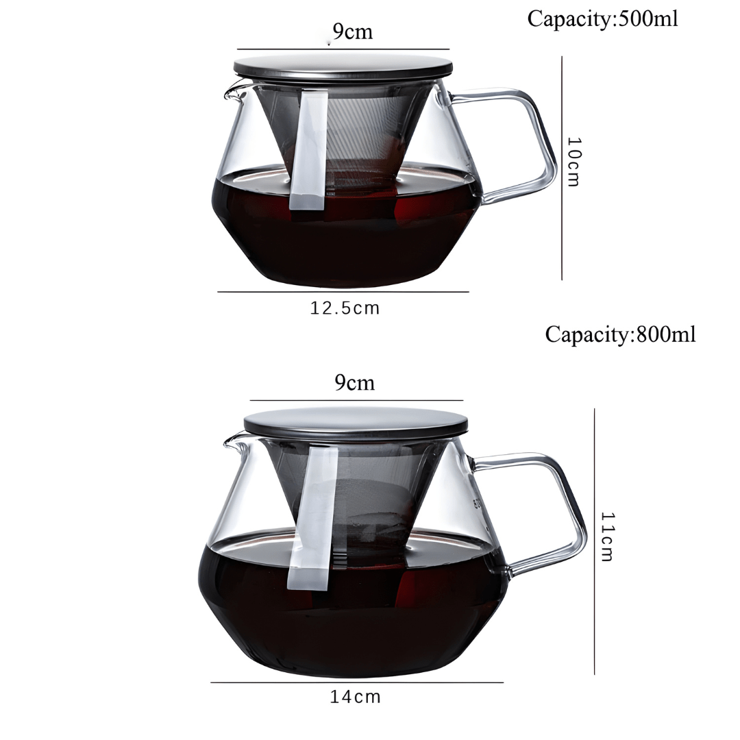 Premium koffie- en theepot van borosilicaatglas, 500 of 800 ml