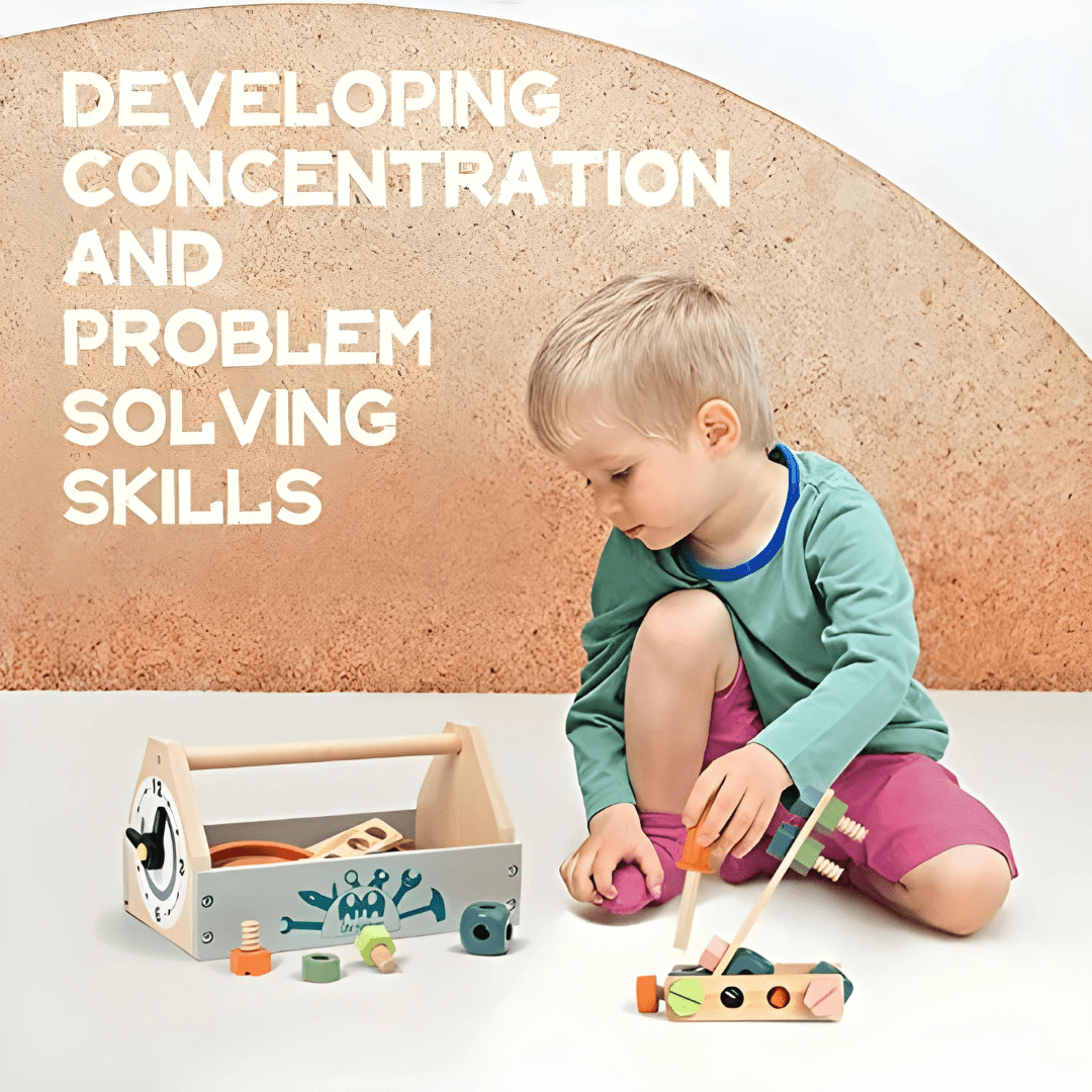 Kids Early Educational Learning Wooden Repair Kit Tool Box Toy