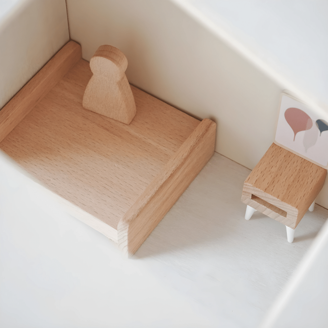 Premium wooden dollhouse with furniture set – natural wood finish