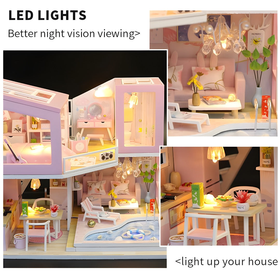 First Love DIY Miniature Furniture Wooden House With LED Light For Girls