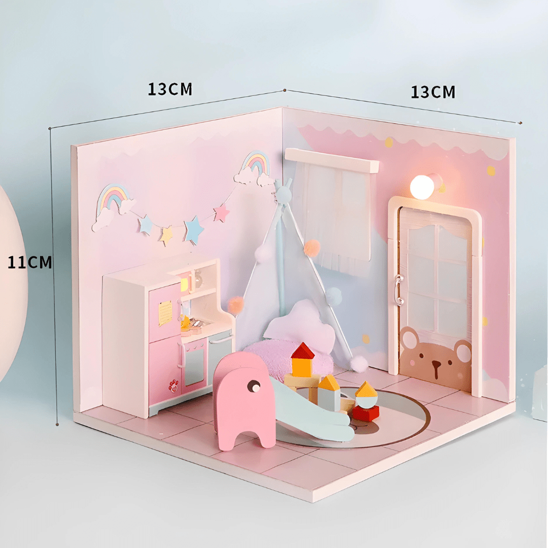 DIY Sweet Dream Bedroom – Miniature Dollhouse with LED & Furniture