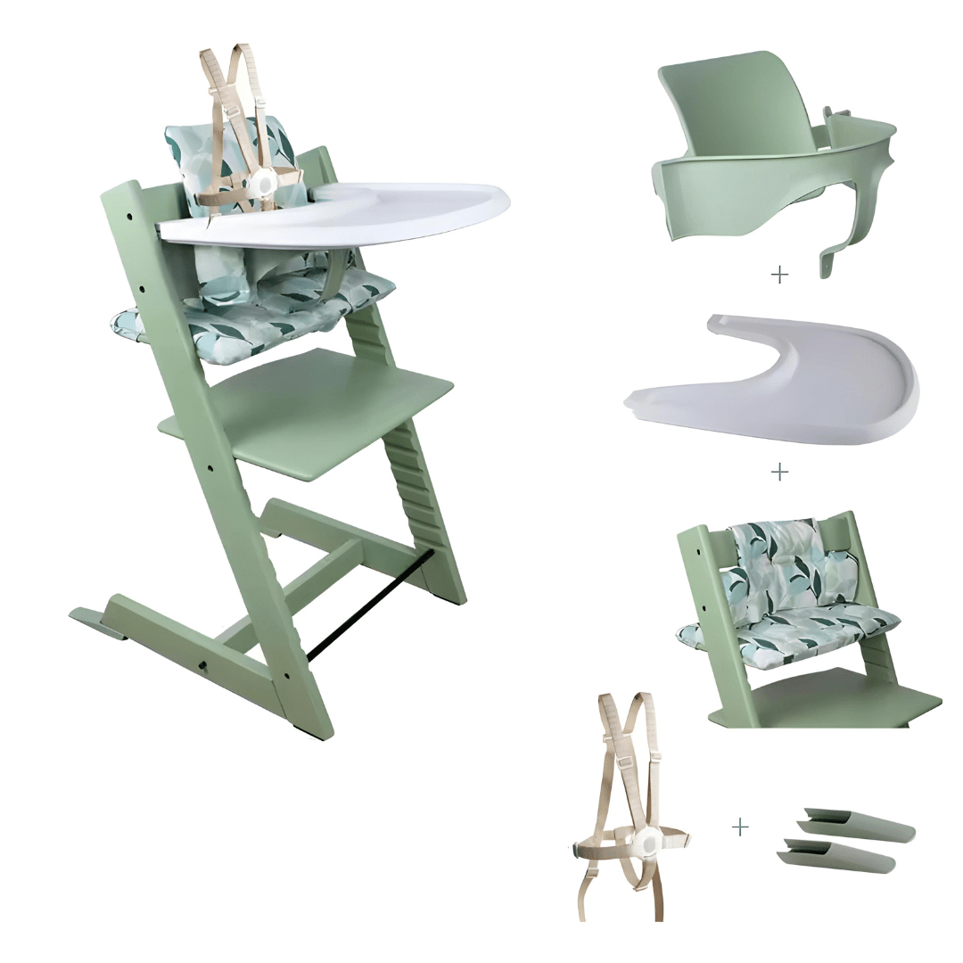 Beech Wood Adjustable Baby High Chair With Full Accessories
