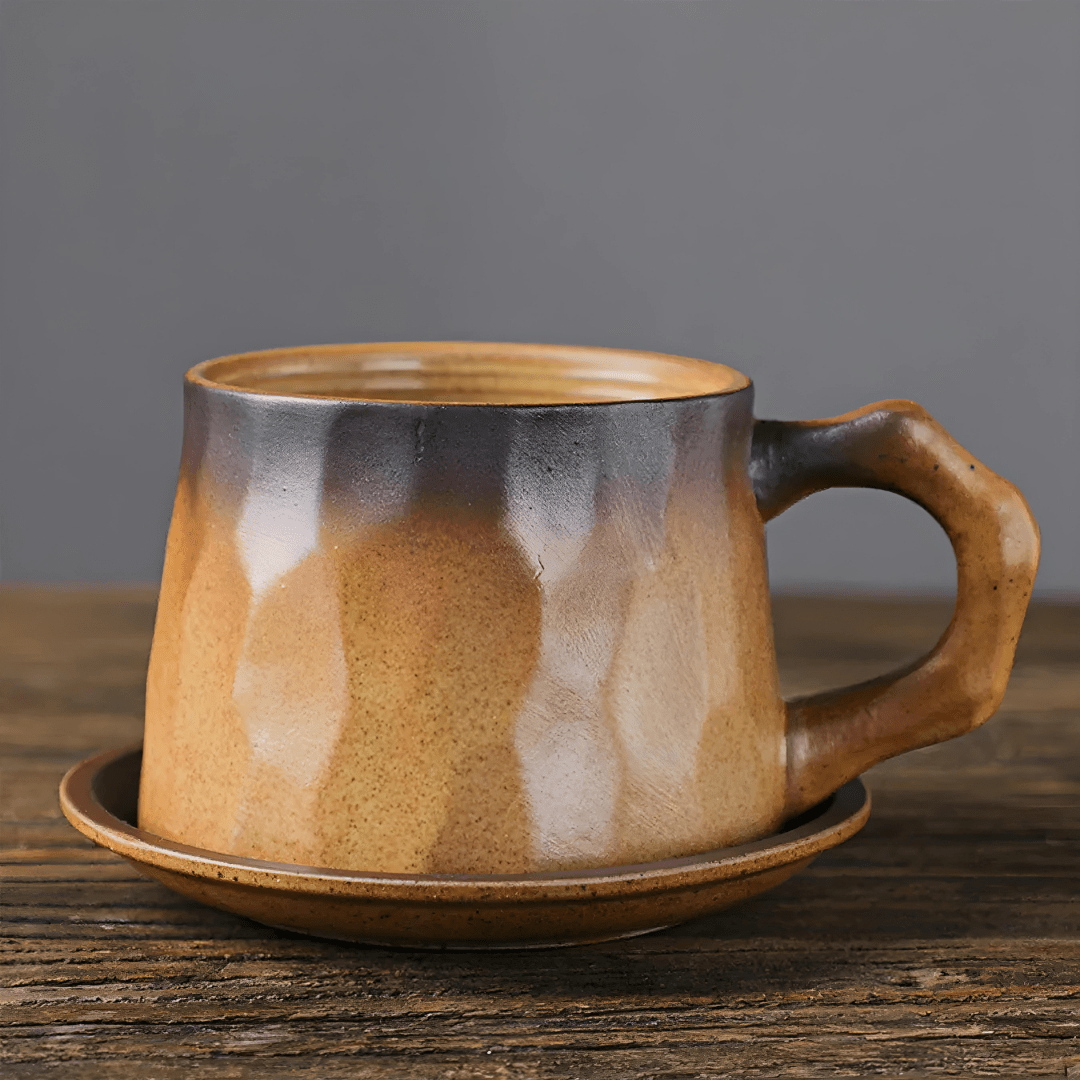 Handmade Japanese Coffee Mug With Saucer And Handle 320ML