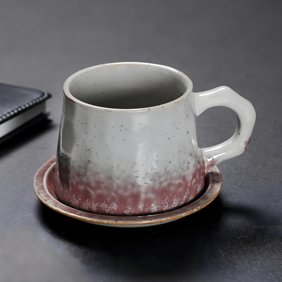 Handmade Japanese Coffee Mug With Saucer And Handle 320ML