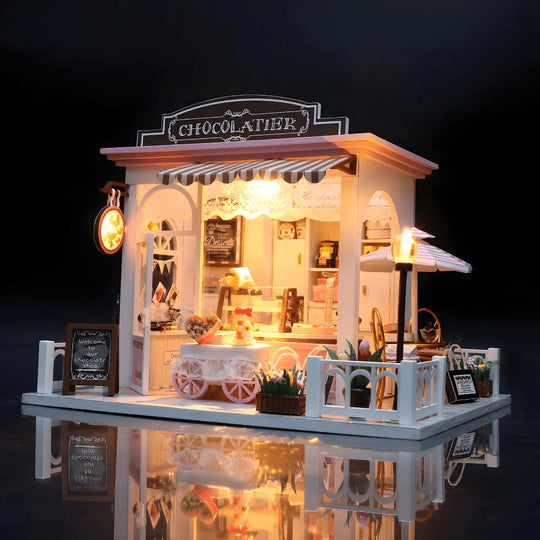 DIY Chocolatier Houten Miniatuur Poppenhuis Kit met LED-licht