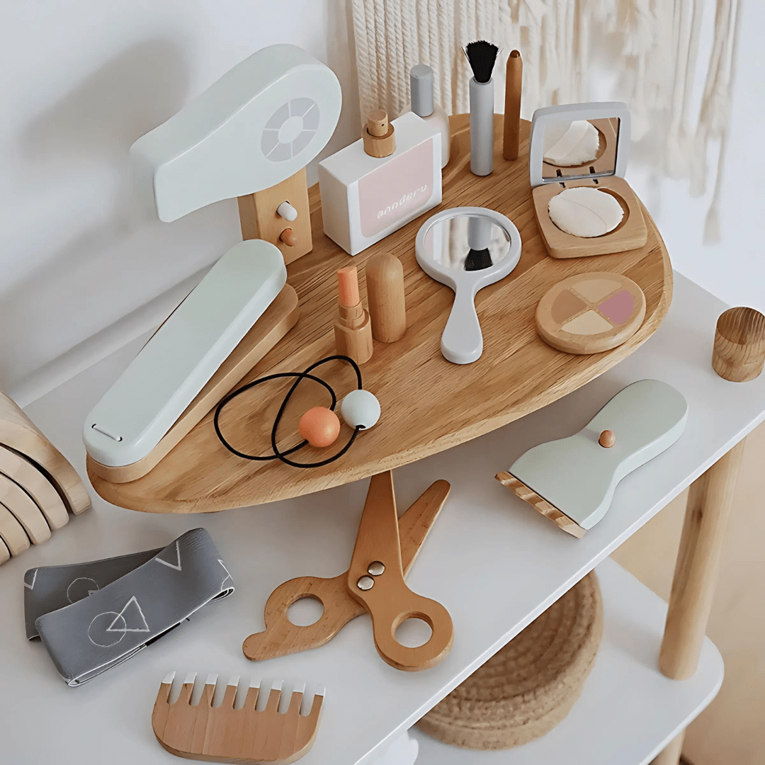 Wooden Makeup Toy Set for Kids With Cosmetic Bag