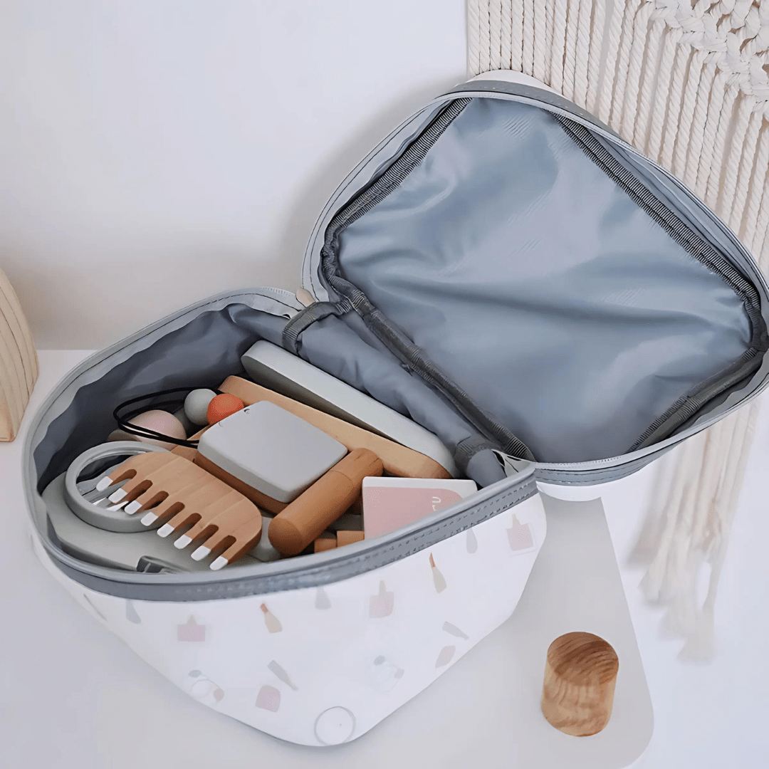 Wooden Makeup Toy Set for Kids With Cosmetic Bag