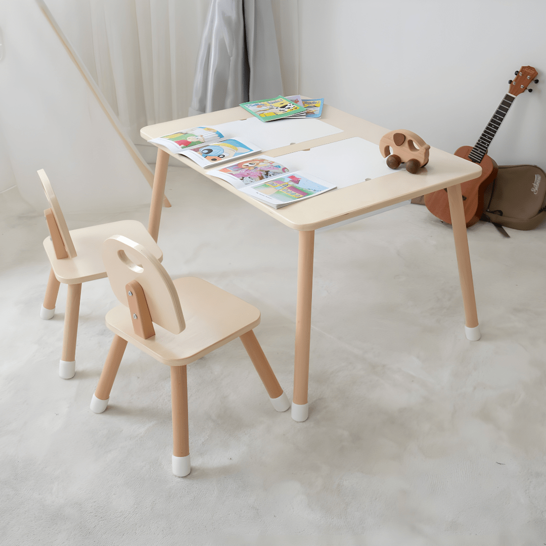 Kids Wooden Table With Storage Boxes Transparent Bins