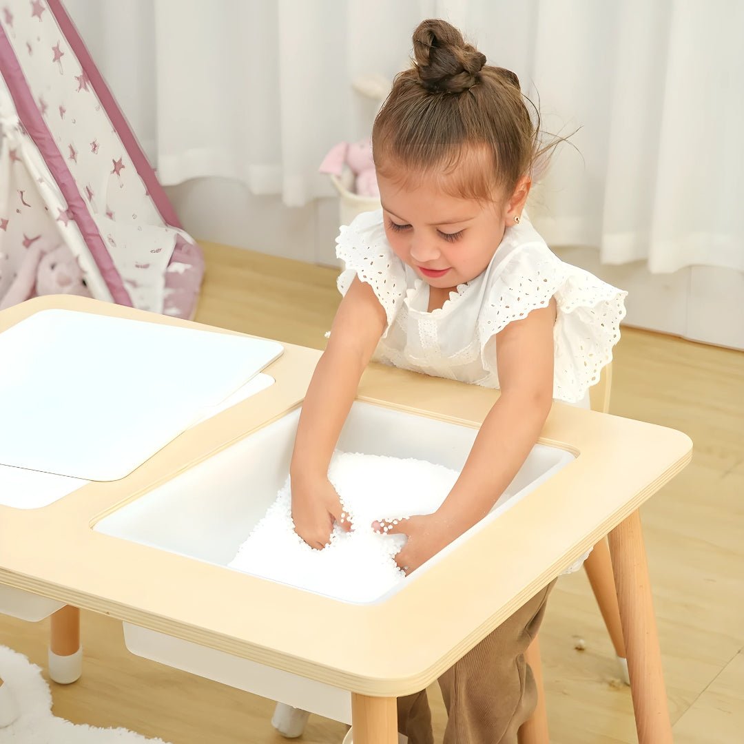 Montessori Birch Wooden Sensory Multi-Activity Table - White Bins