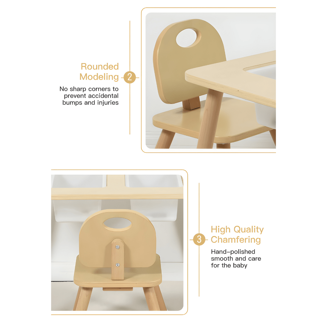 Montessori Birch Wooden Sensory Multi-Activity Table - White Bins