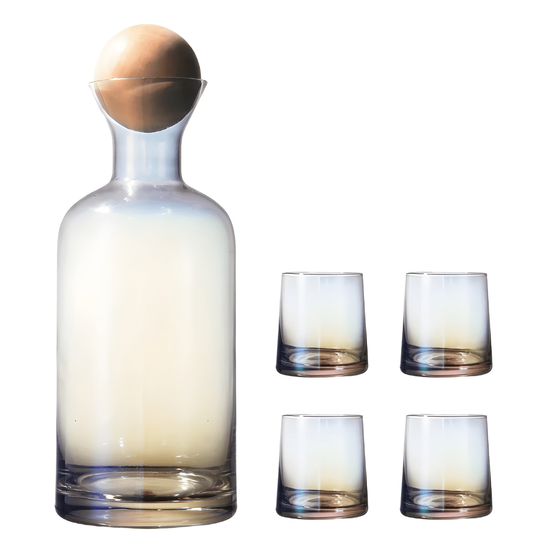 Handmade High Borosilicate Glass Jug Set with Bamboo Lid and 4 Glasses
