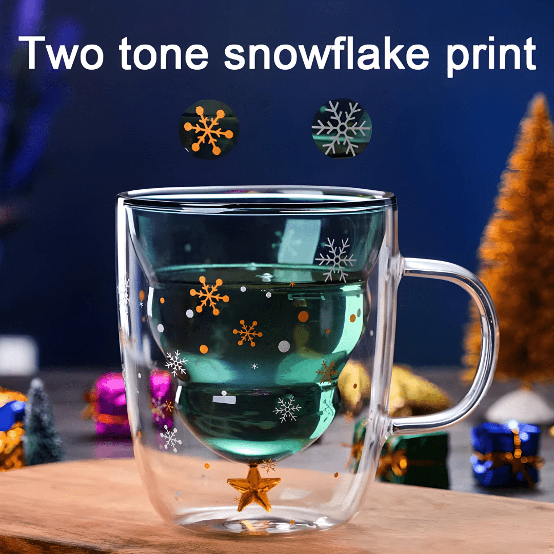 Premium kerst dubbelwandig glas met onderzetter 300 ml
