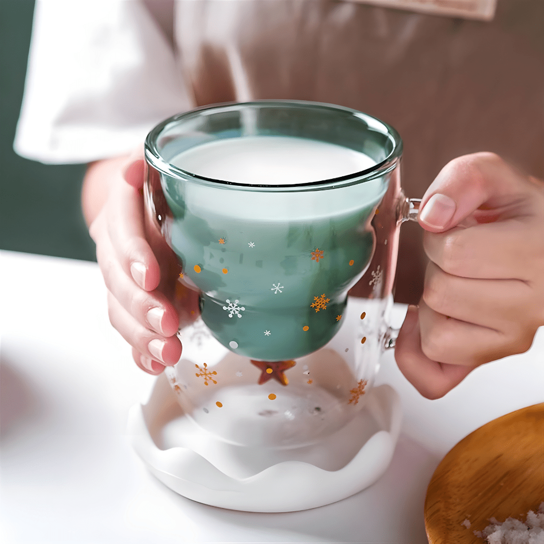 Premium kerst dubbelwandig glas met onderzetter 300 ml