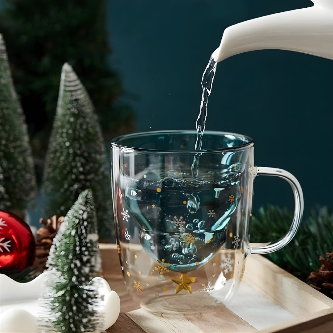 Premium kerst dubbelwandig glas met onderzetter 300 ml