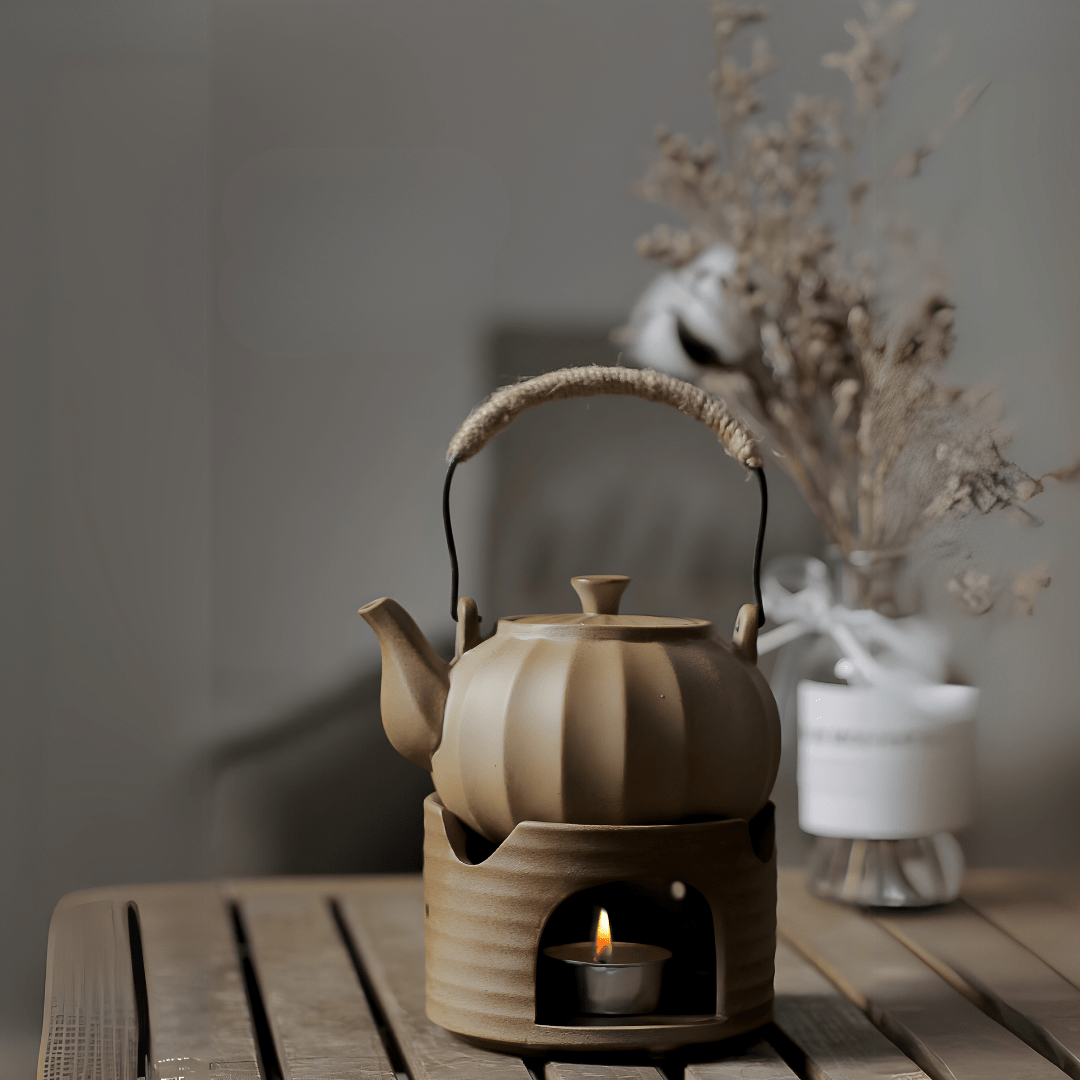 Set van theepot en kaarsenwarmer van steengoed, 330 ml