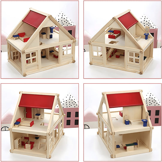 Portable wooden doll mini house with furniture, eco-friendly educational toy for kids 3+, travel-friendly design available in Beirut Lebanon