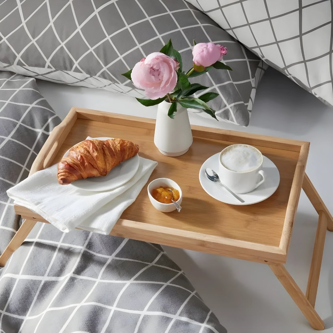 Premium bamboo bed and serving tray with folding legs and handles, perfect for breakfast in bed or serving meals – available in Beirut Lebanon