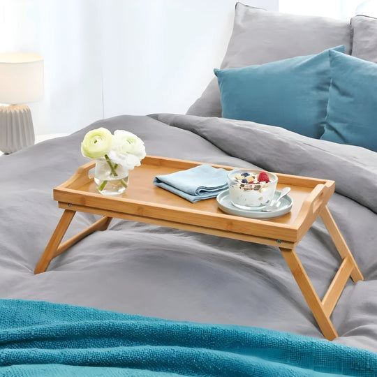 Premium bamboo bed and serving tray with folding legs and handles, perfect for breakfast in bed or serving meals – available in Beirut Lebanon