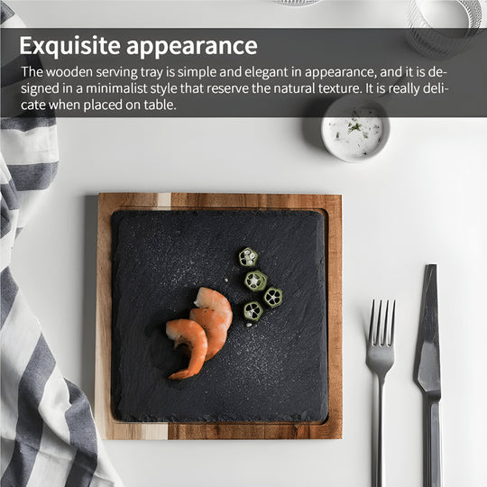 Acacia wood steak serving board with slate stone – rectangle or square, available in Lebanon