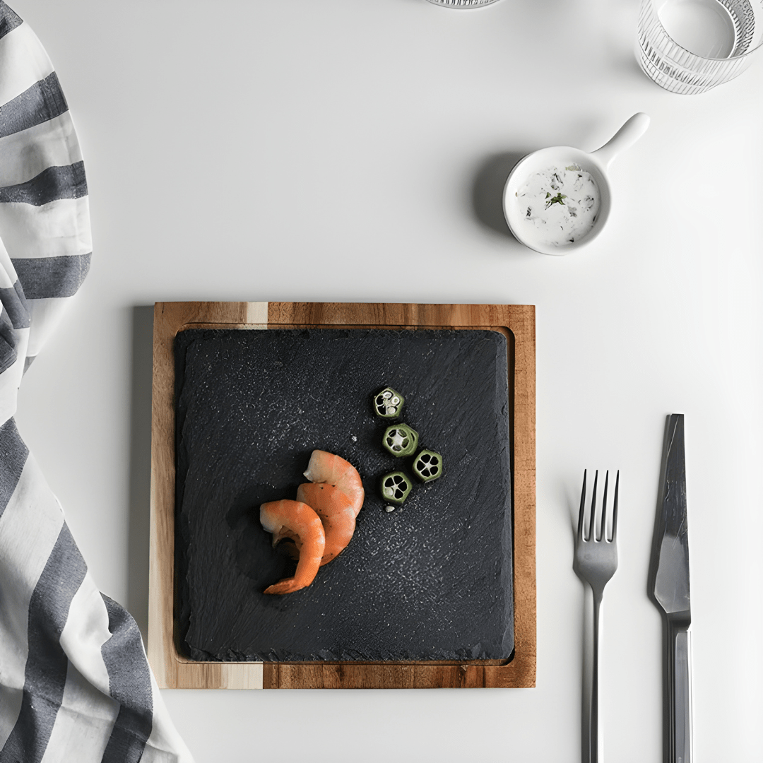 Acacia Wood Steak Serving Board with Slate Stone – Multipurpose Tray