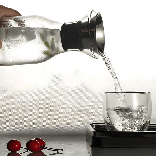 1700ml borosilicate glass carafe with stainless steel flip-top lid – available in Lebanon