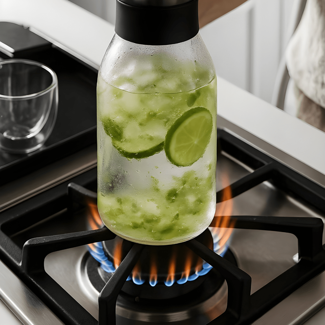 1700ml borosilicate glass carafe with stainless steel flip-top lid – available in Lebanon