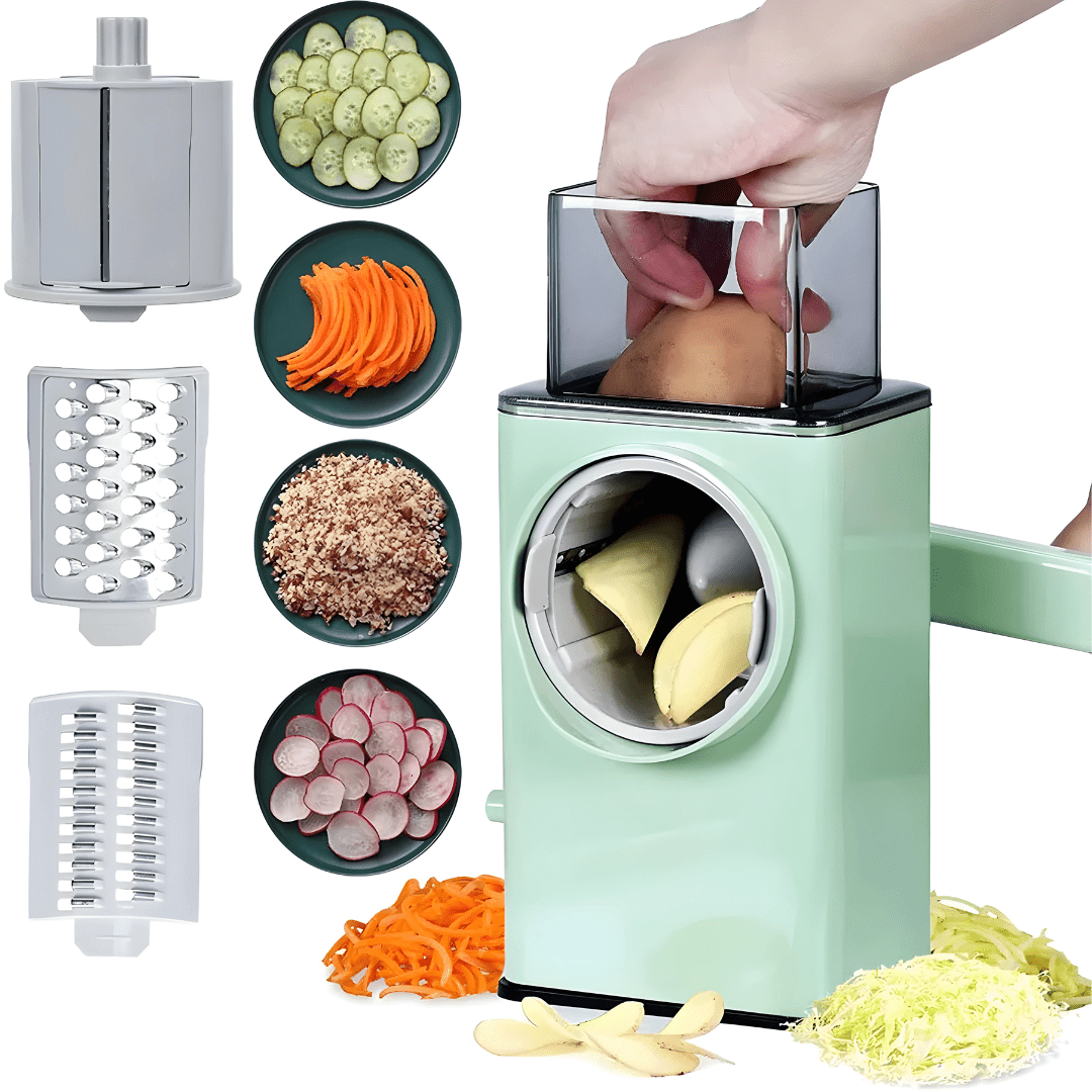 3-in-1 vegetable slicer with stainless steel drum blades for Lebanese kitchens