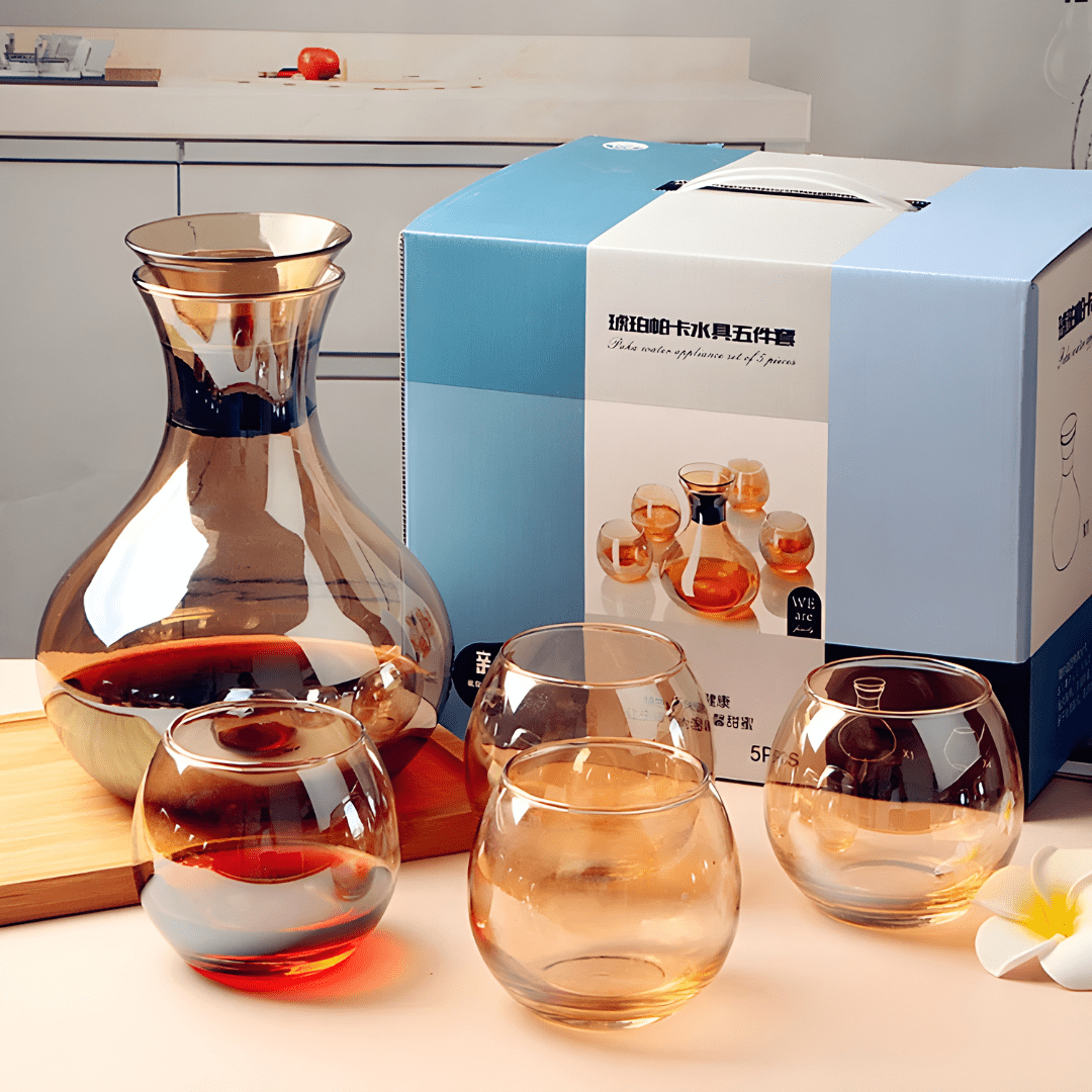 7-Piece Round Glassware Set – 1300ml Jug + 6 x 350ml Cups