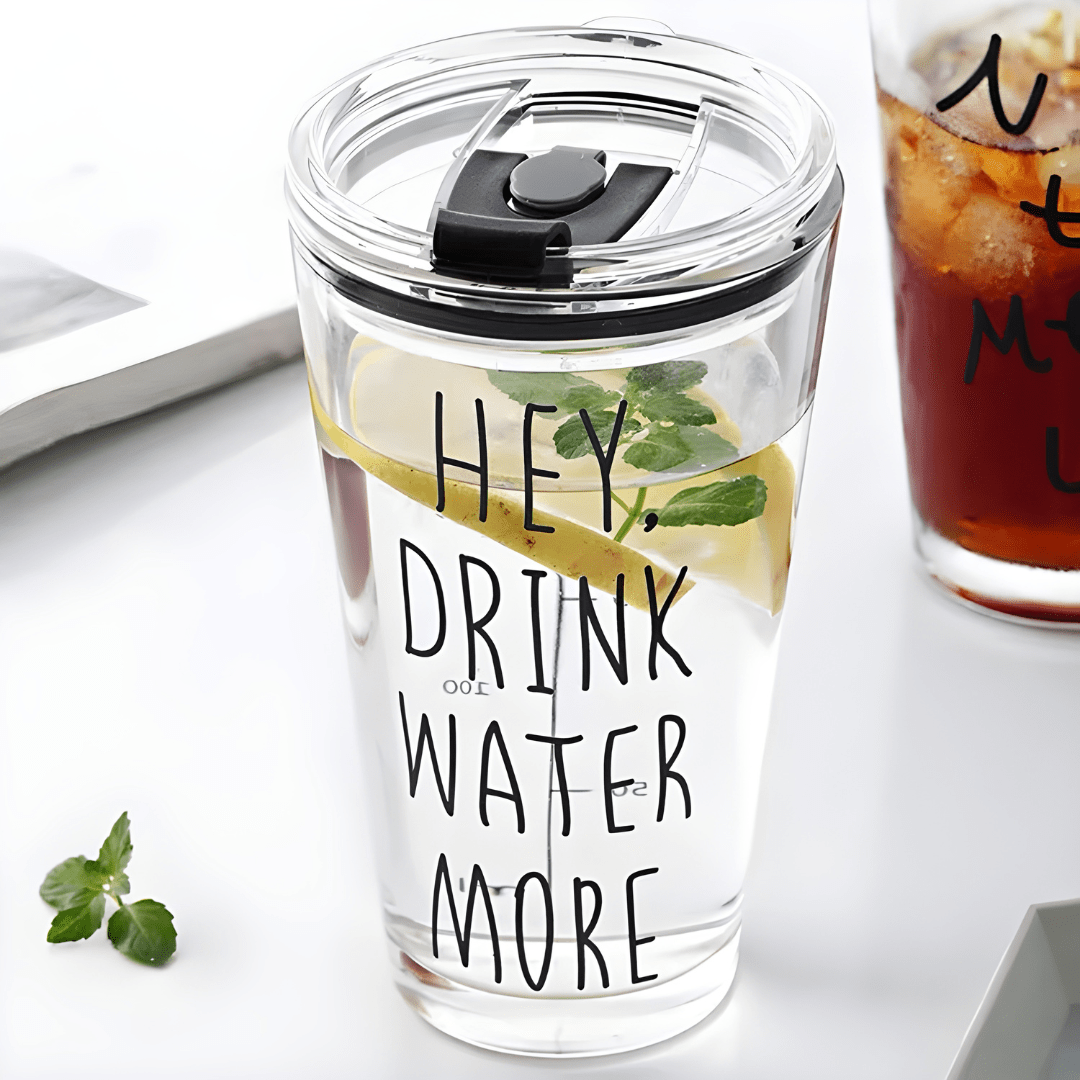 450ml Thick Glass Tumbler with Lid & Straw – Leak-Proof & Dishwasher Safe