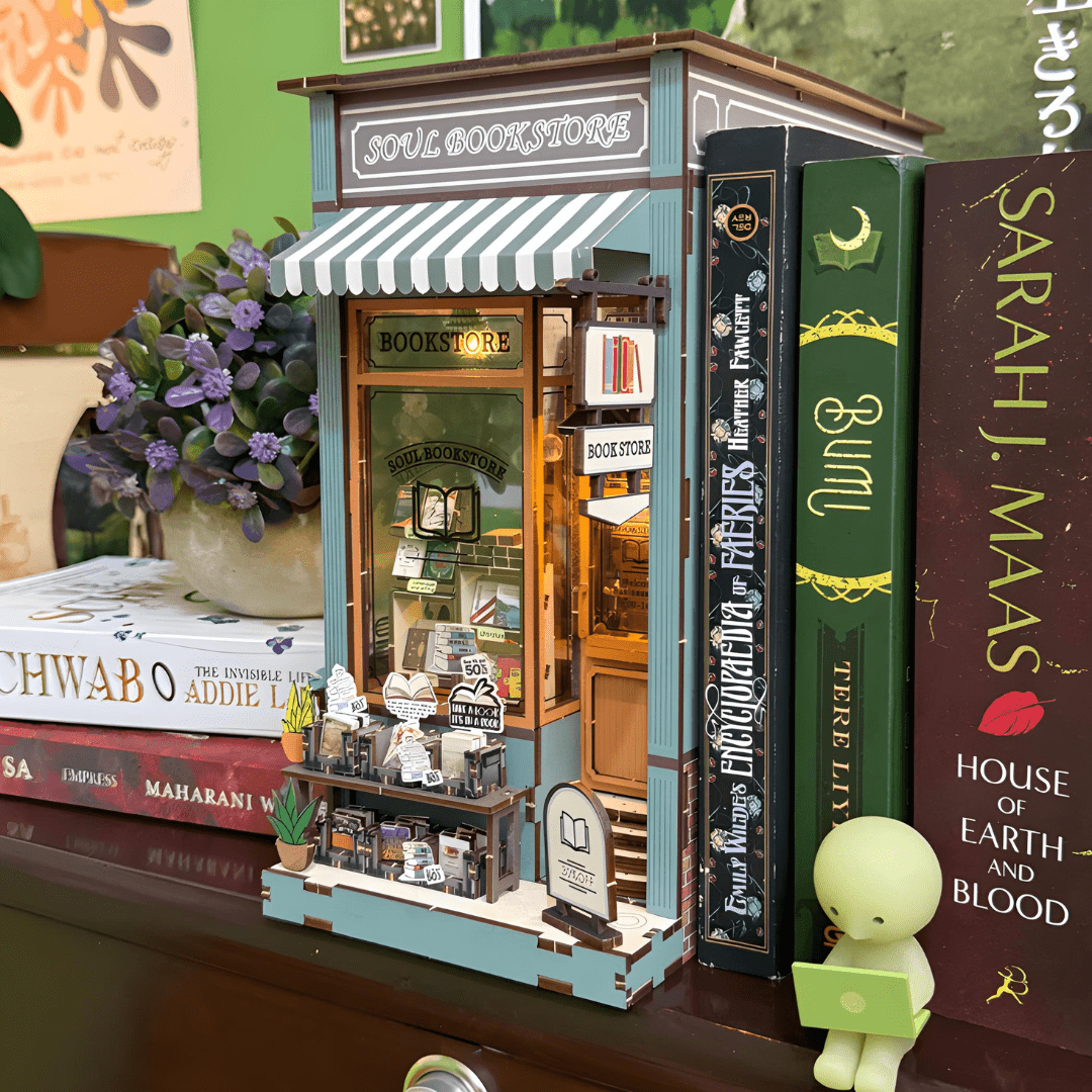 Soul Bookstore book nook DIY miniature with wooden furniture and LED light – handcrafted model for bookshelf decor, Beirut