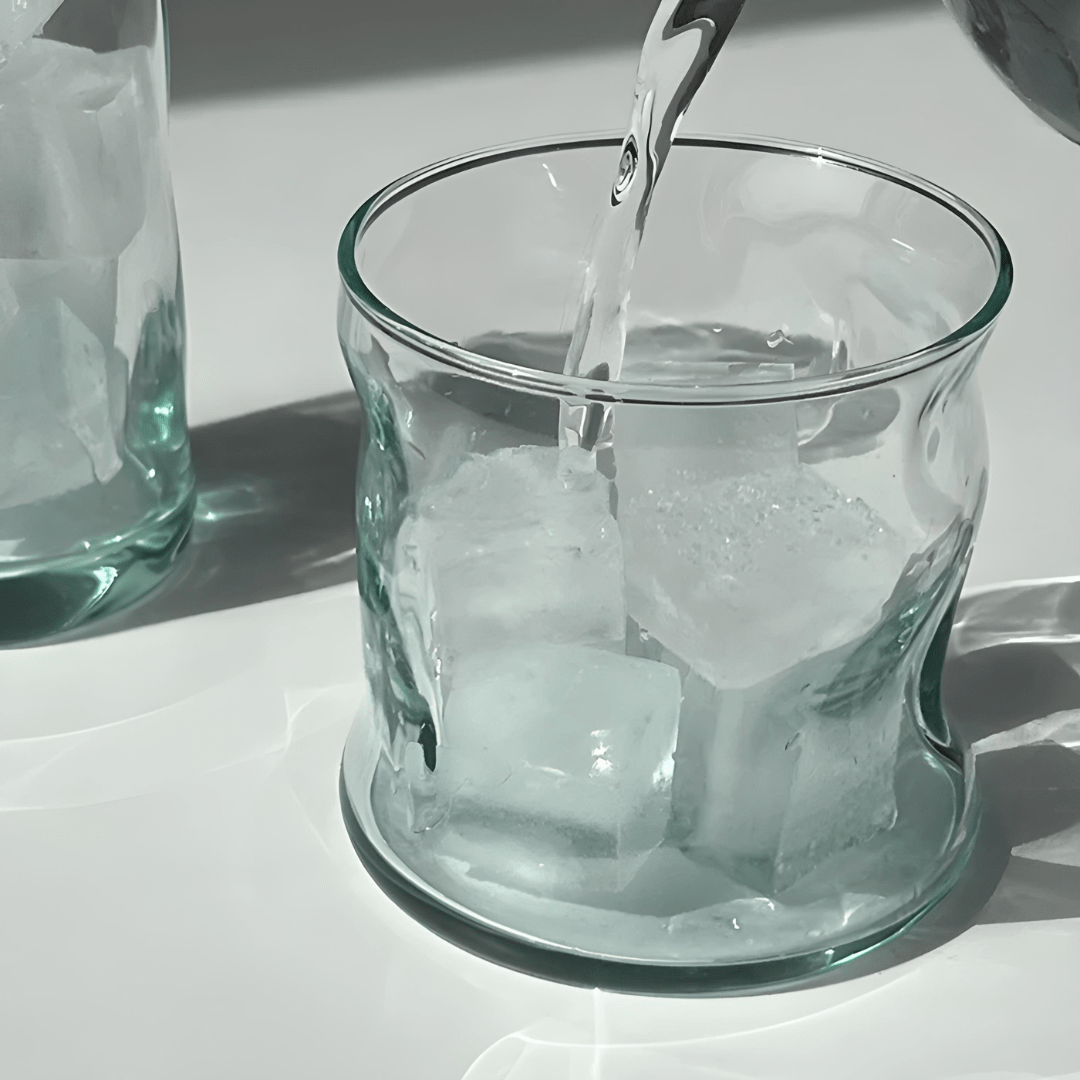 Twisted vintage drinking glass in 340ml and 440ml with handcrafted rim – available in Beirut, Lebanon