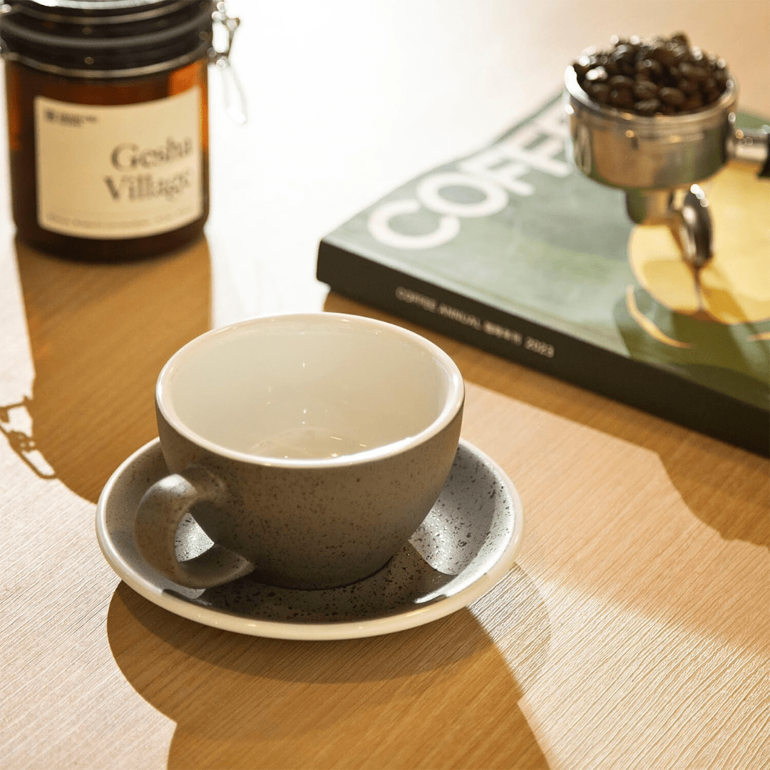 300ml Vintage Ceramic Coffee Cup & Saucer Set – Grey Stone Finish