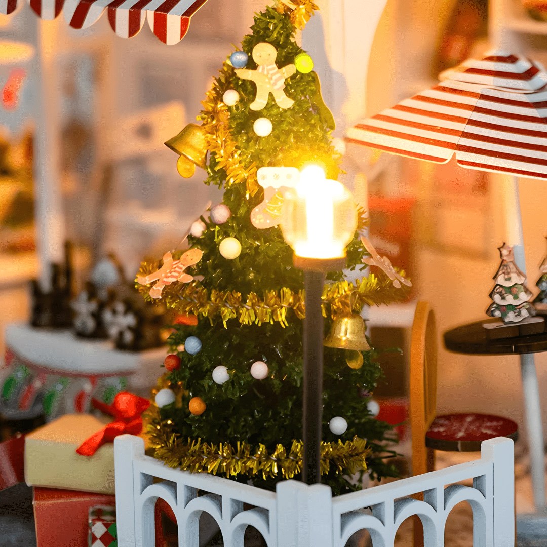 DIY Miniature Sweets & Treats Christmas House Kit with LED Lights and Dust Cover