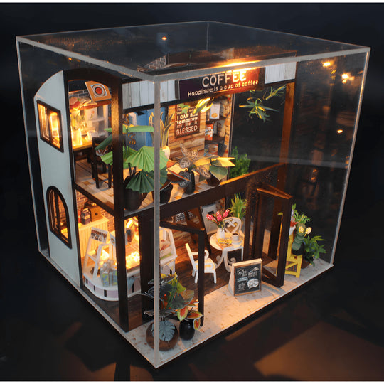 DIY Miniature Coffee House – LED, Music & Dust Cover