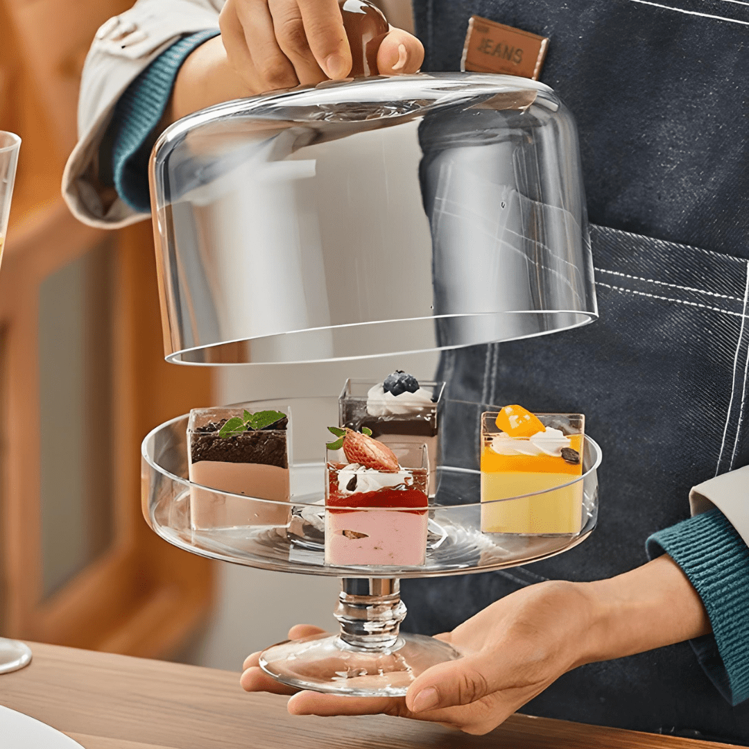 European Style Premium Glass Cake Stand – 2 Sizes, Elegant Gift Packaging