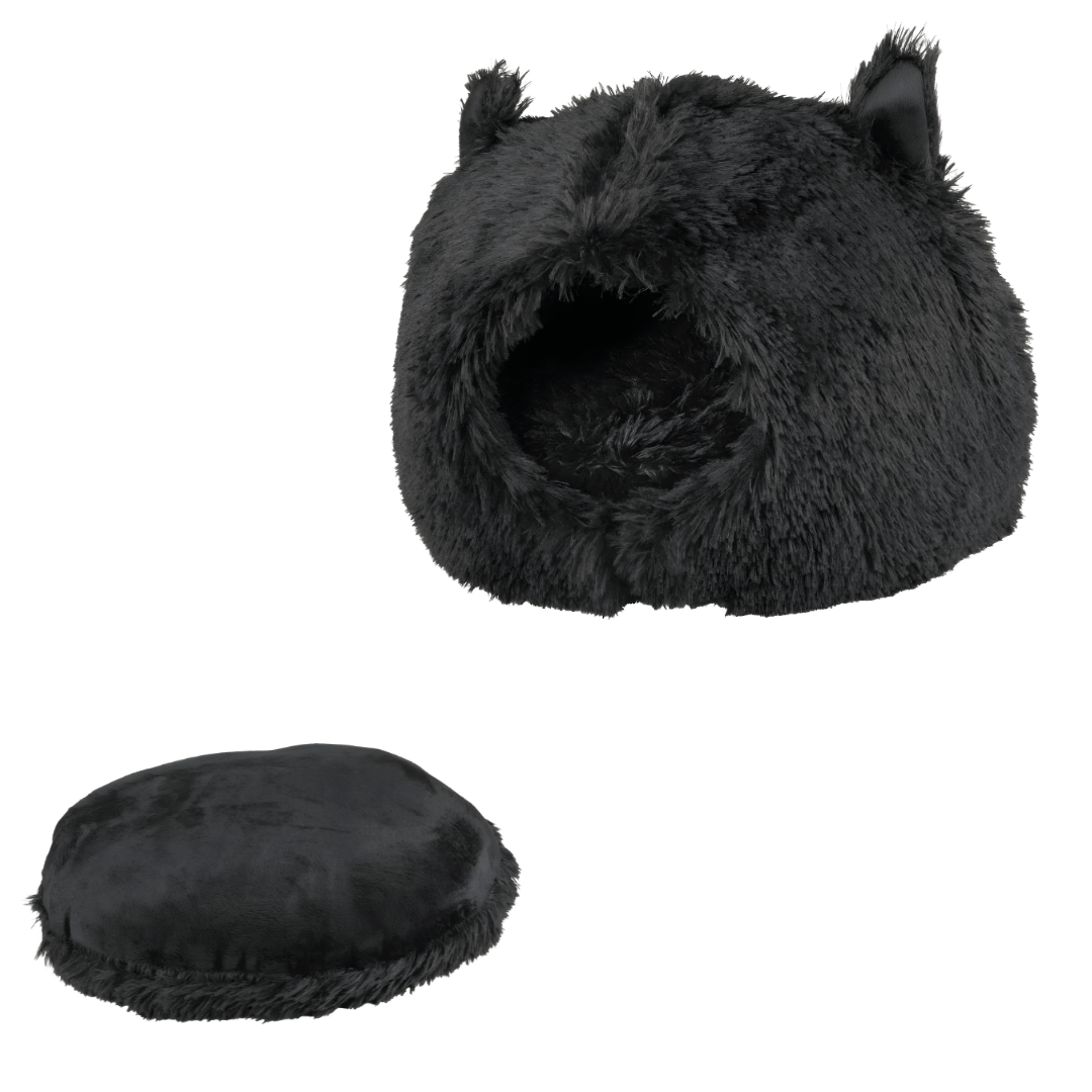 Zoofari black cat house with cushion and play ball