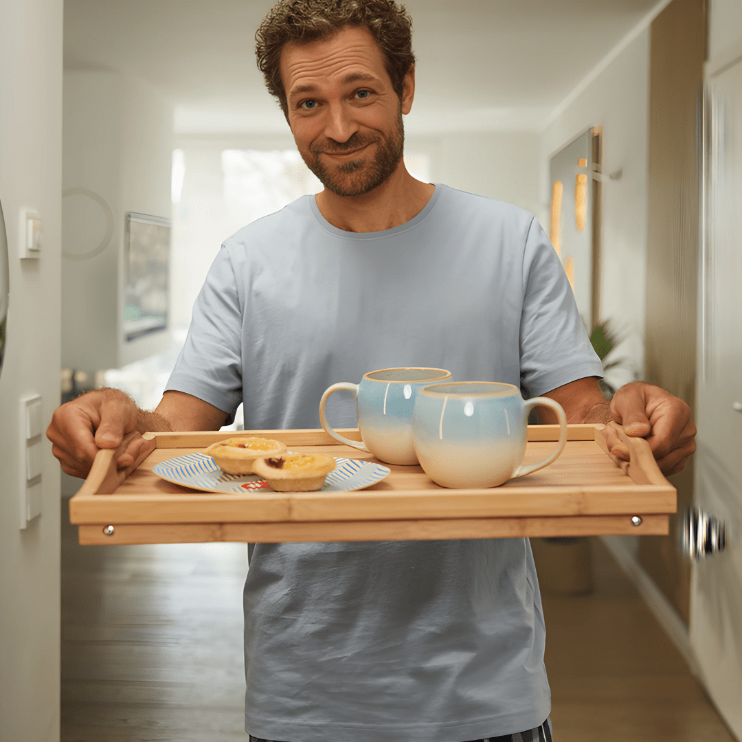 Premium bamboo bed and serving tray with folding legs and handles, perfect for breakfast in bed or serving meals – available in Beirut Lebanon