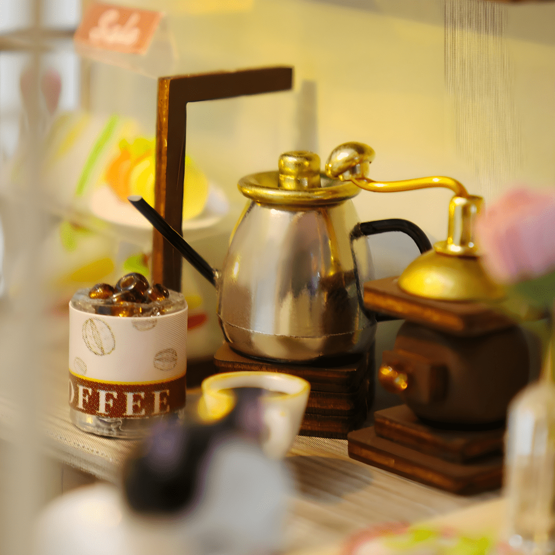 DIY Miniature Cat Café Garden – LED, Music & Dust Cover