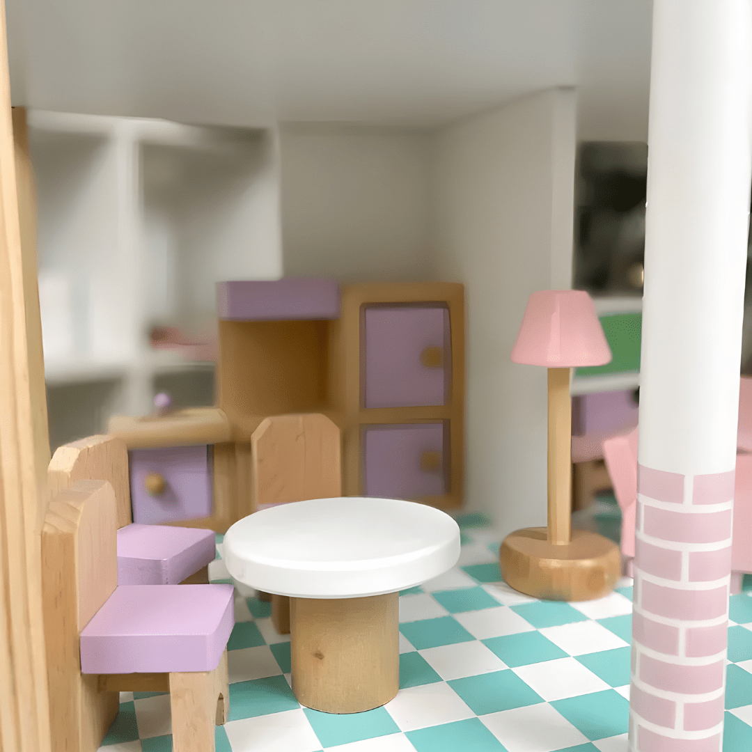 Children’s wooden dollhouse with full furniture and accessories – Beirut