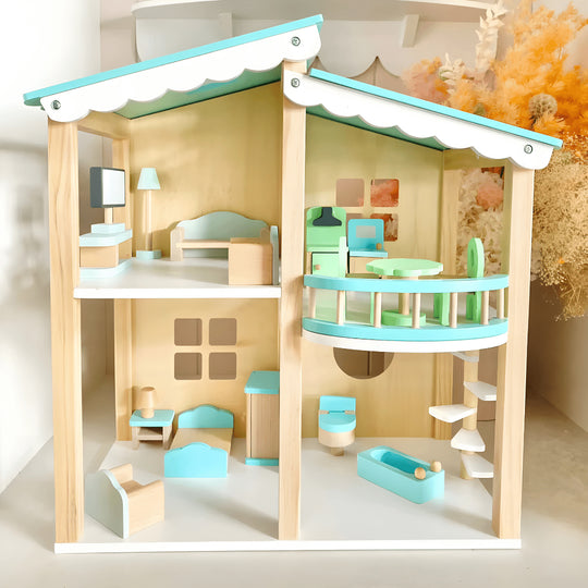 Wooden dollhouse villa with furniture set for kids – Beirut Lebanon