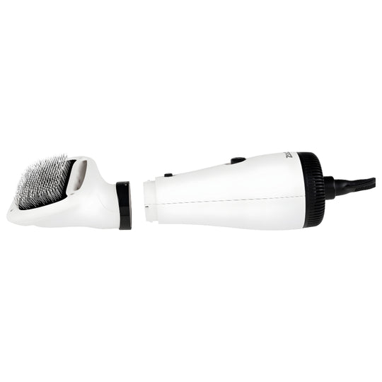 Zoofari 2-in-1 pet dryer with brush, 300W quiet grooming tool with rounded stainless steel bristles, gently dries and detangles all coat types.